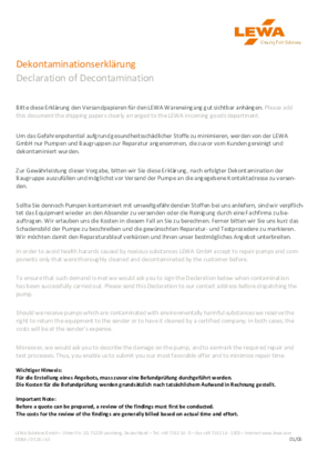 Dekontaminationserklärung / Declaration of Decontamination